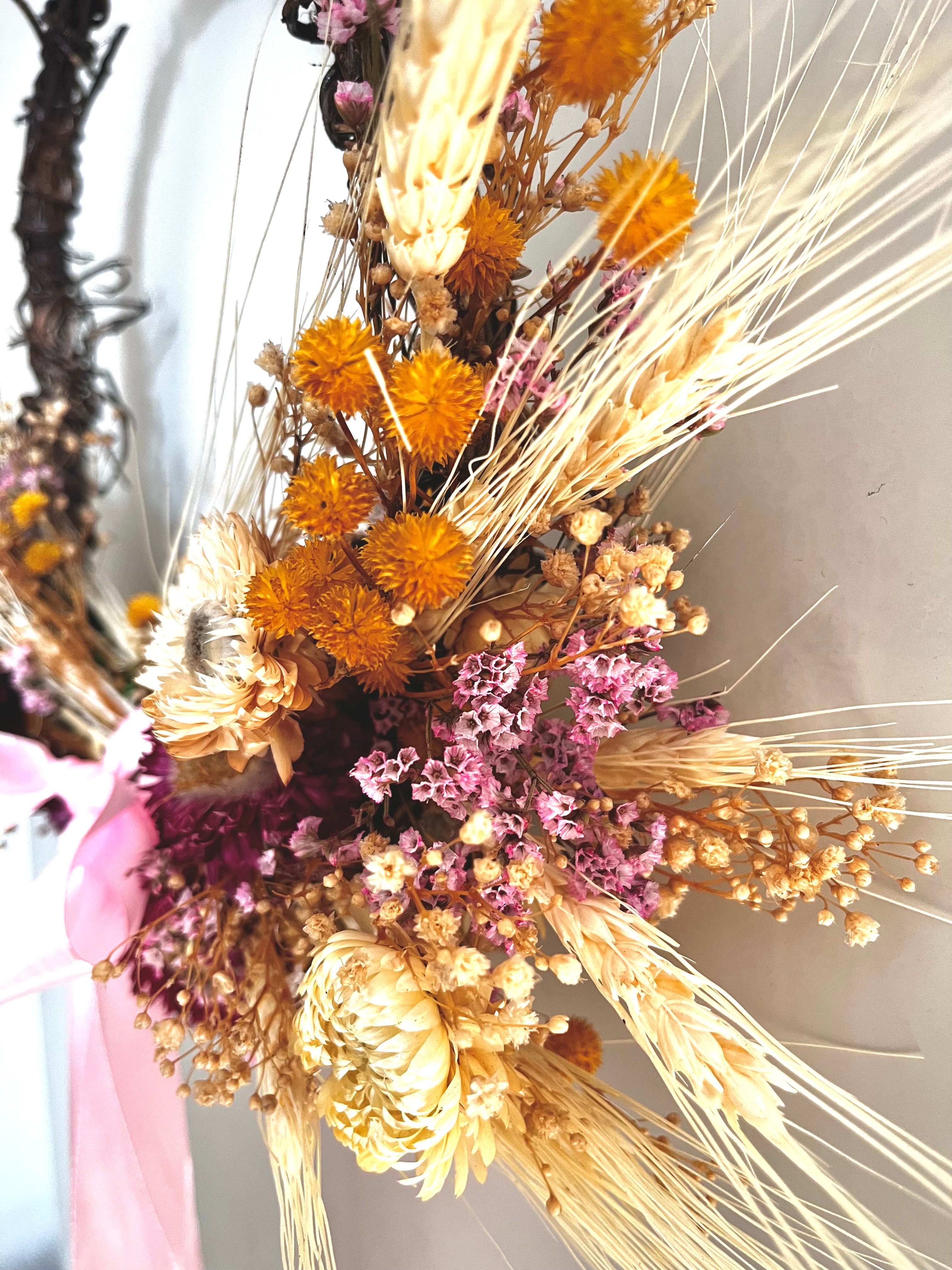 Golden Wheat & Dried Flower Wreath