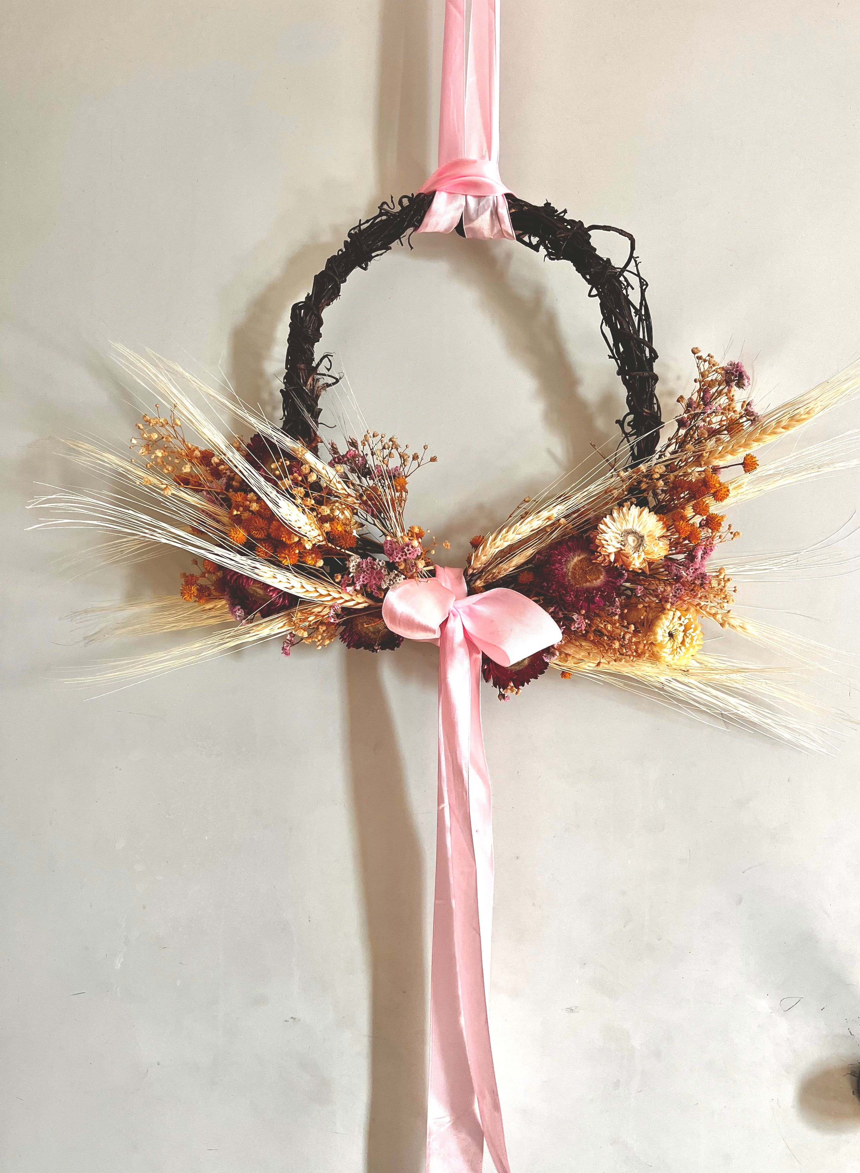 Golden Wheat & Dried Flower Wreath