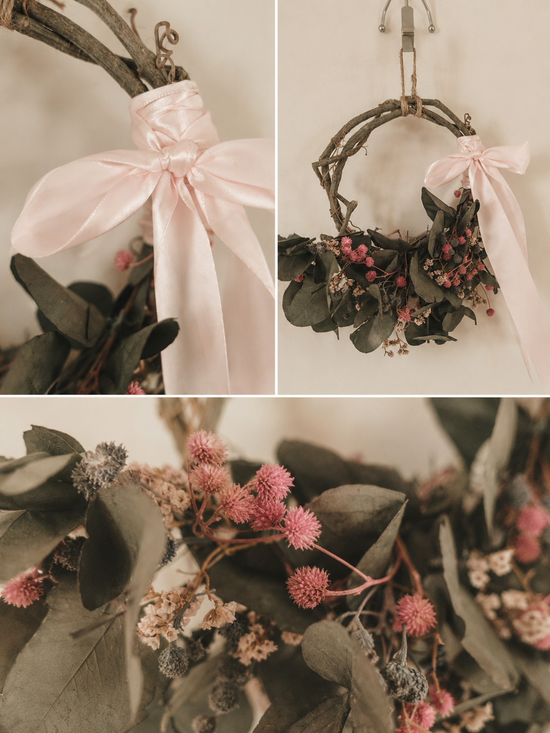 Mini Pink Dried Flower Wreath